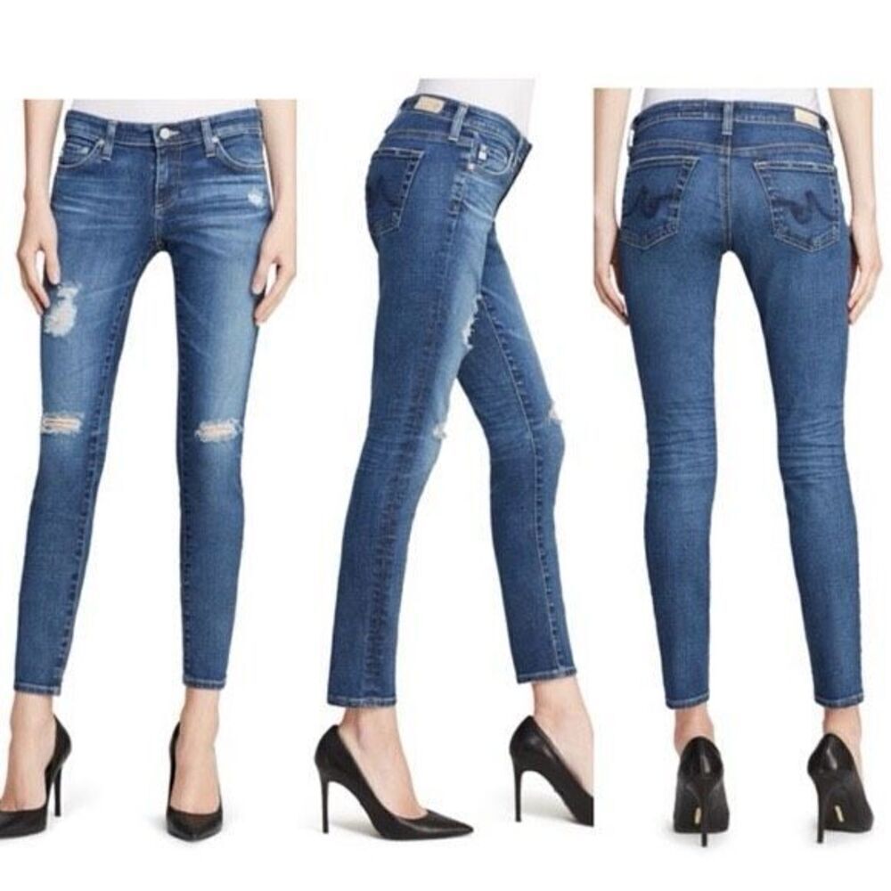 AG Legging Ankle Super‎ Skinny Ankle Jeans Distressed Blue Southgate Size 30